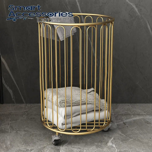Modern Round Metal Laundry Basket With Wheels