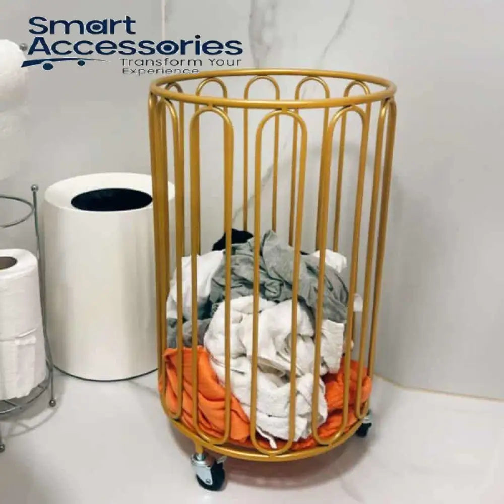 Modern Round Metal Laundry Basket With Wheels