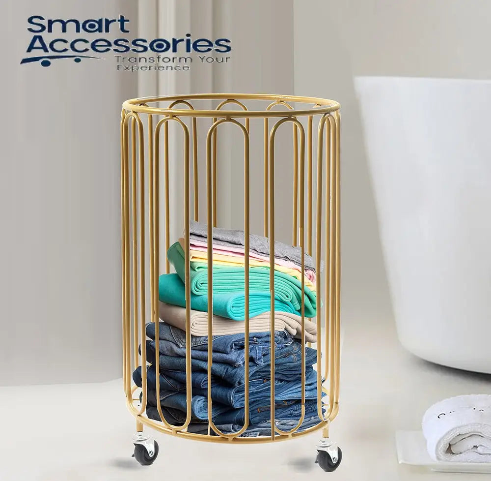 Modern Round Metal Laundry Basket With Wheels