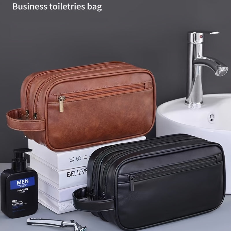 PU Leather Toiletry Bag Waterproof, Hanging Washbag for Travel, Essential Toiletries Organizer.