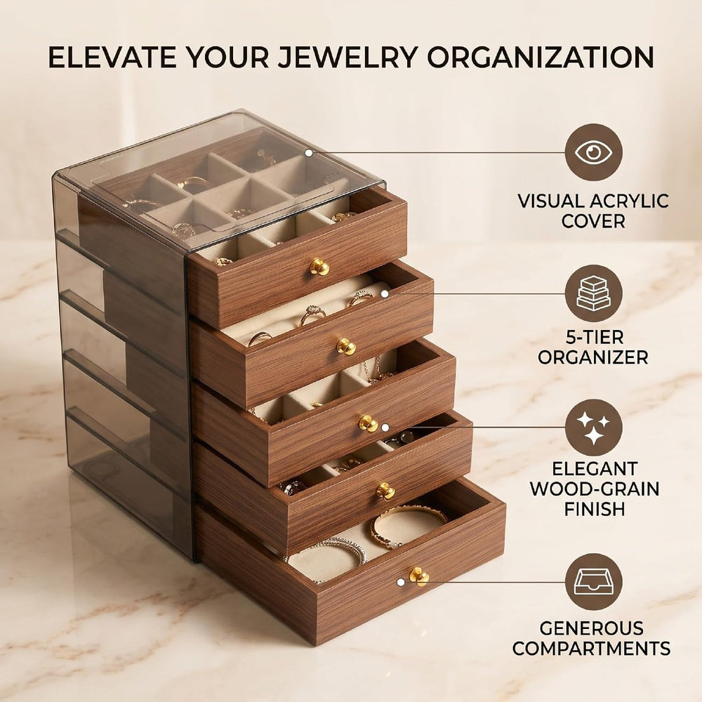 Acrylic Transparent 5 Tier Jewelers Organizer With Drawer