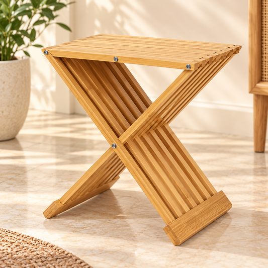 Bamboo Wood X Frame Folding Stool