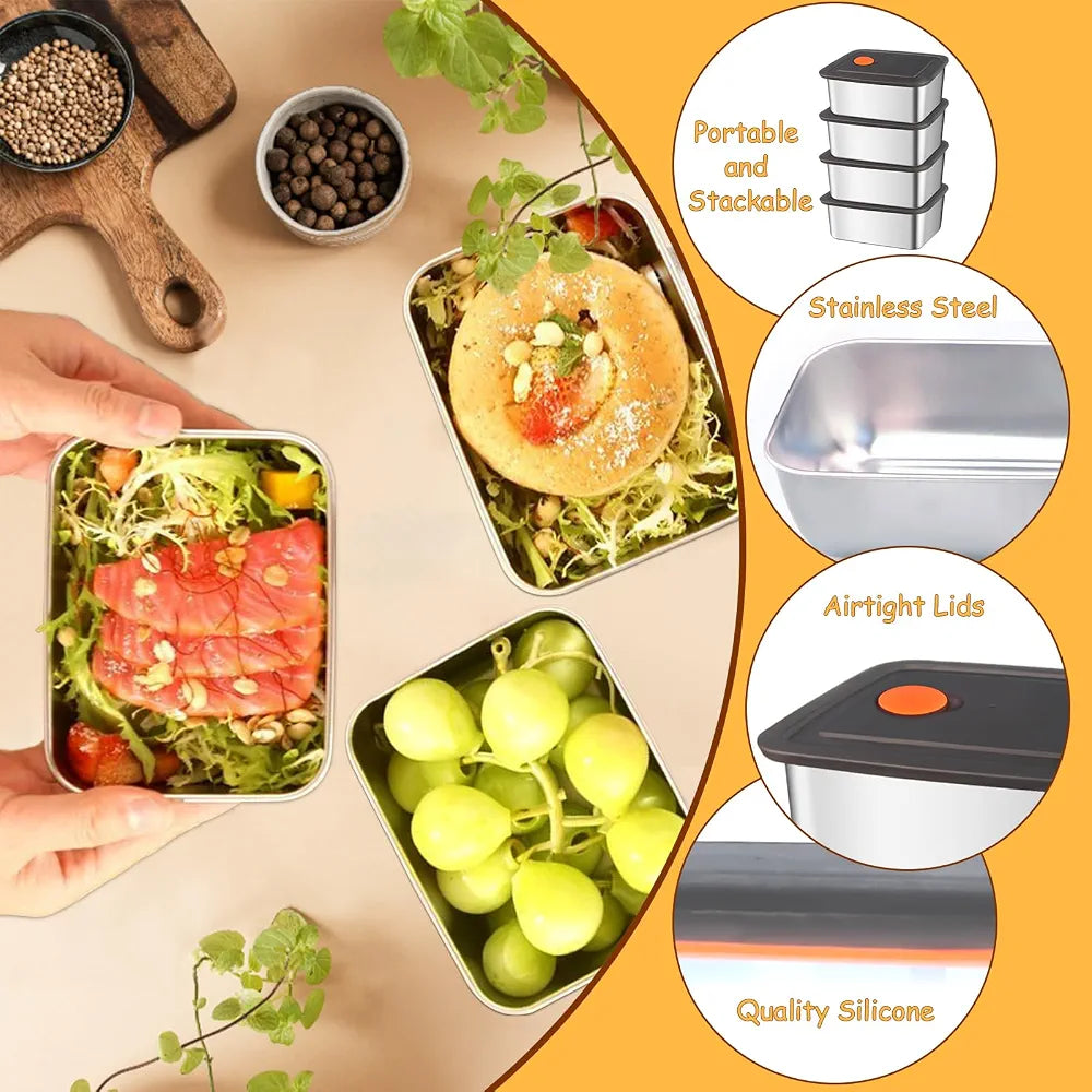 Stainless Steel Airtight Food Storage Container Set (Pack Of 3)