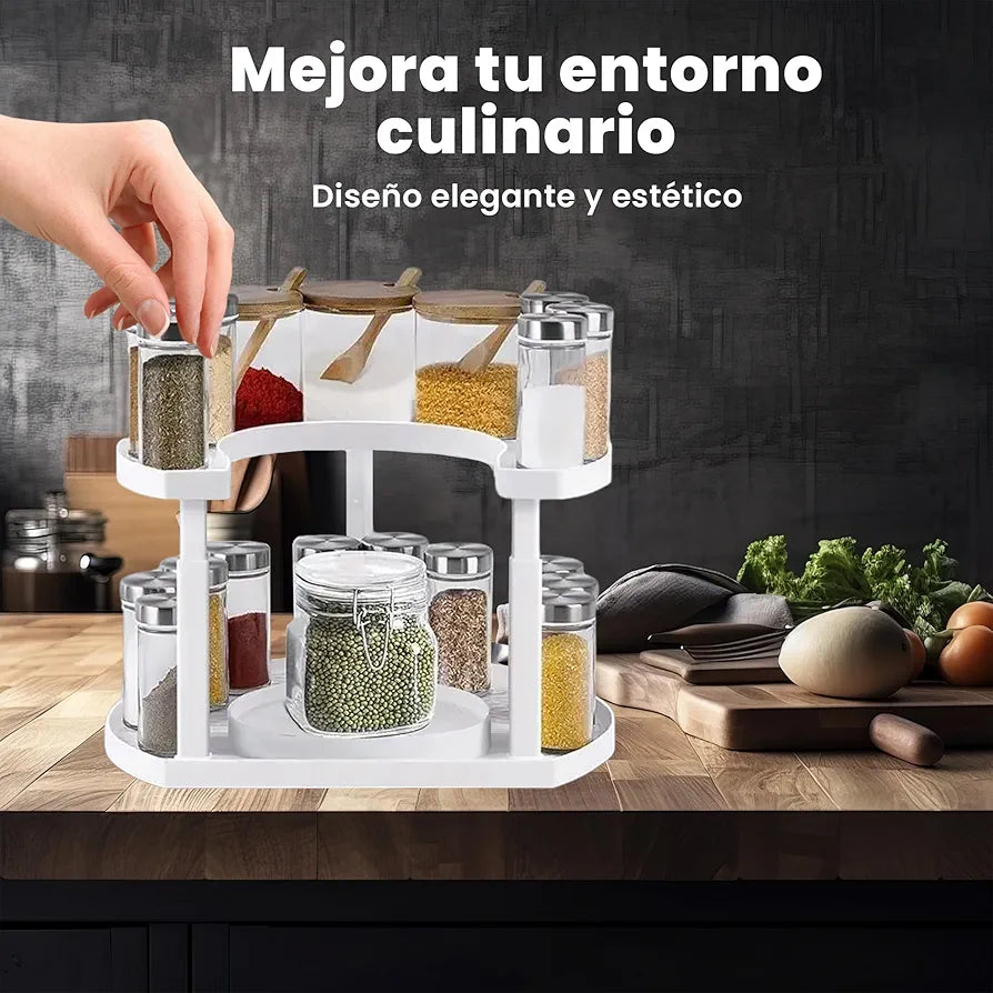 2 Tier Adjustable Rotating Spice Rack Organizer