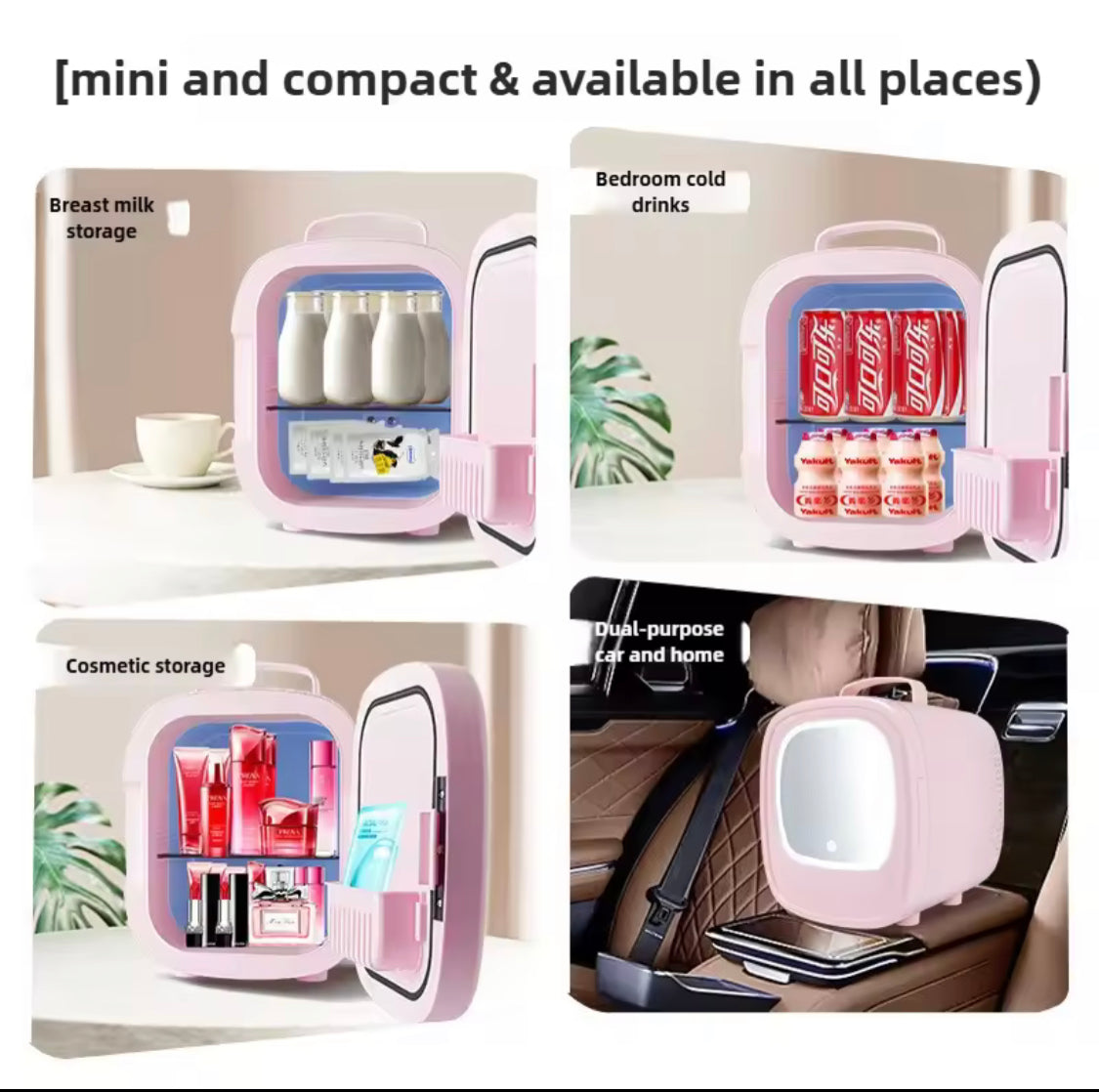 Portable Mini Fridge For Skin Care, Cosmetic Refrigerator With Mirror And LED
