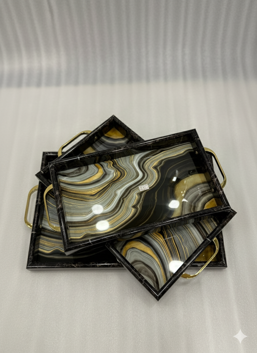 Luxurious 3-Piece Serving Tray Set