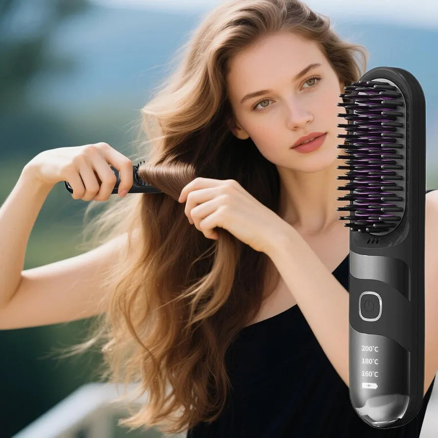 Portable Mini Electric Hair Straightener Brush