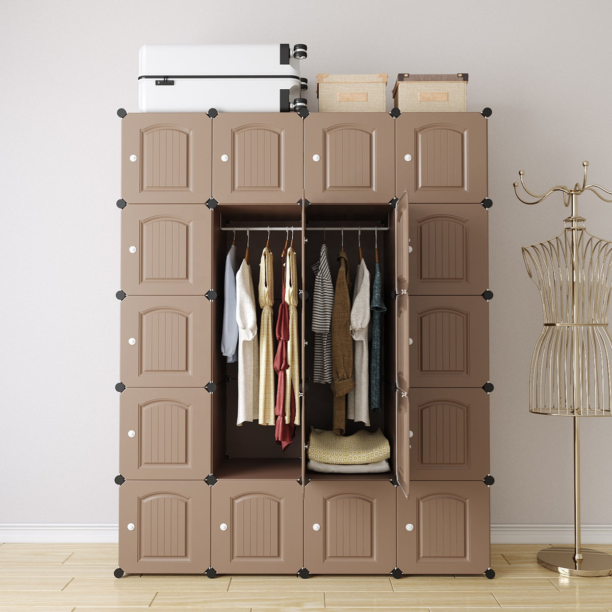 Large DIY Modular Wardrobe – Portable Cube Storage Closet with Hanging Rod