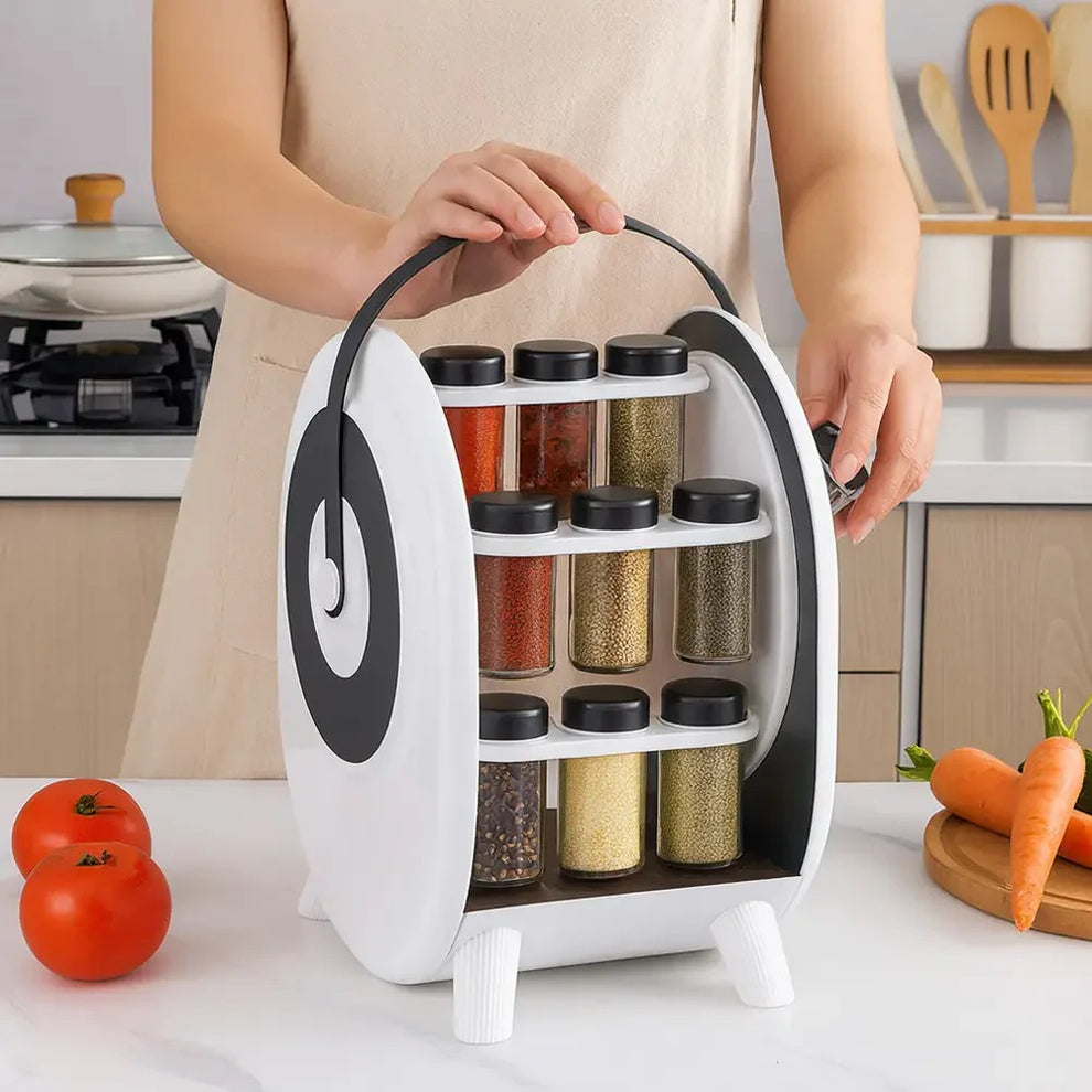 Ferris Wheel Rotating Spice Rack Organizer With 18 Glass Spice Jars