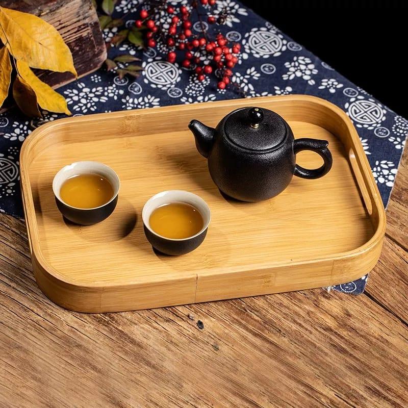 Bamboo Serving Tray With Handle - Set of 3