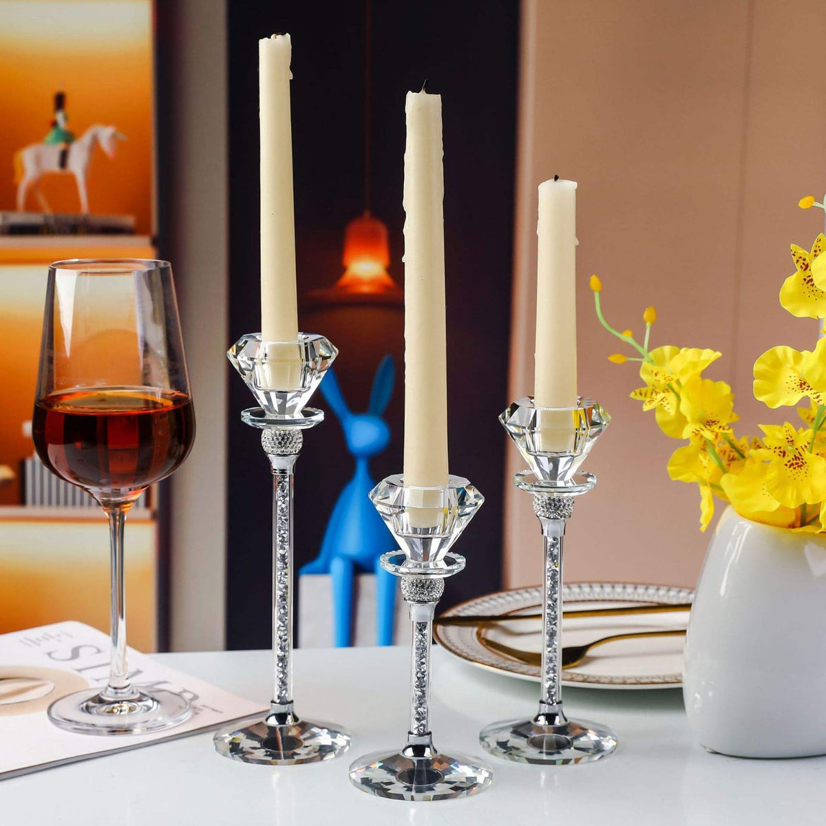 Crystal Candlestick Holder With Diamond Head