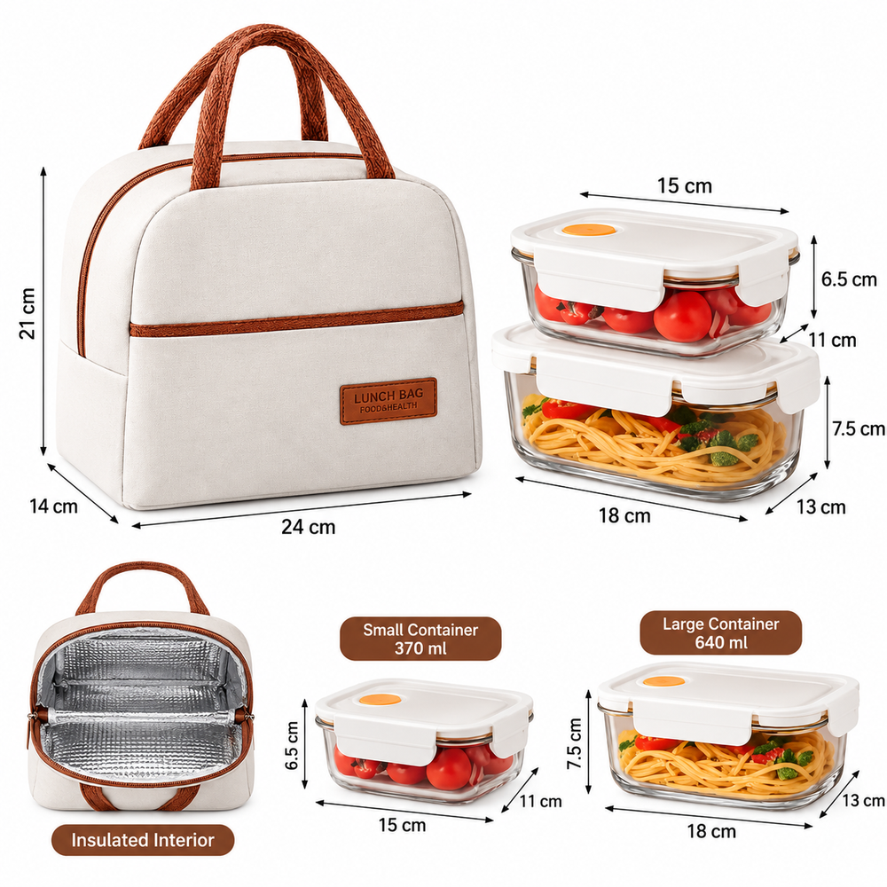 Insulated Lunch Bag with Glass Food Containers