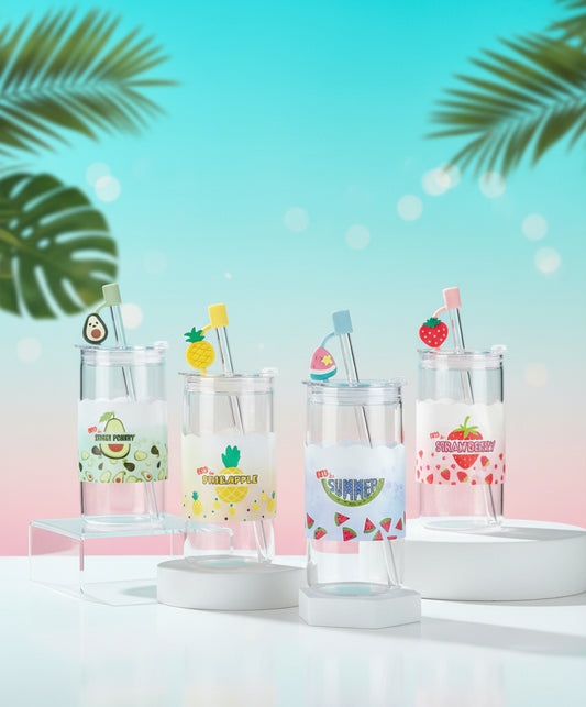 Airtight Glass Water Cup With Straw & Lid 410 ML