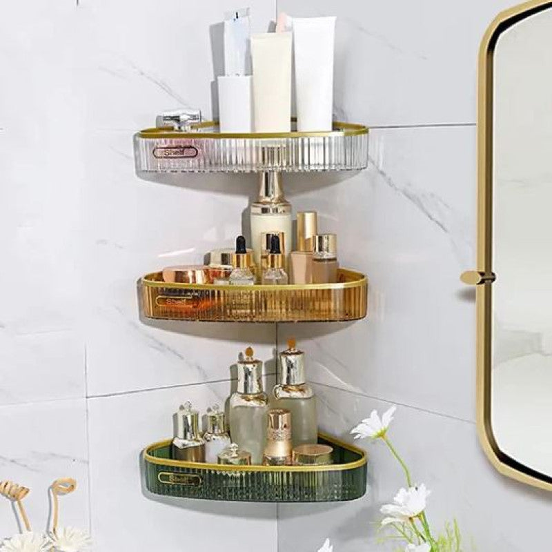 Acrylic Luxurious Style Wall Mounted Corner Organizer – No-Drill Floating Vanity Shelf