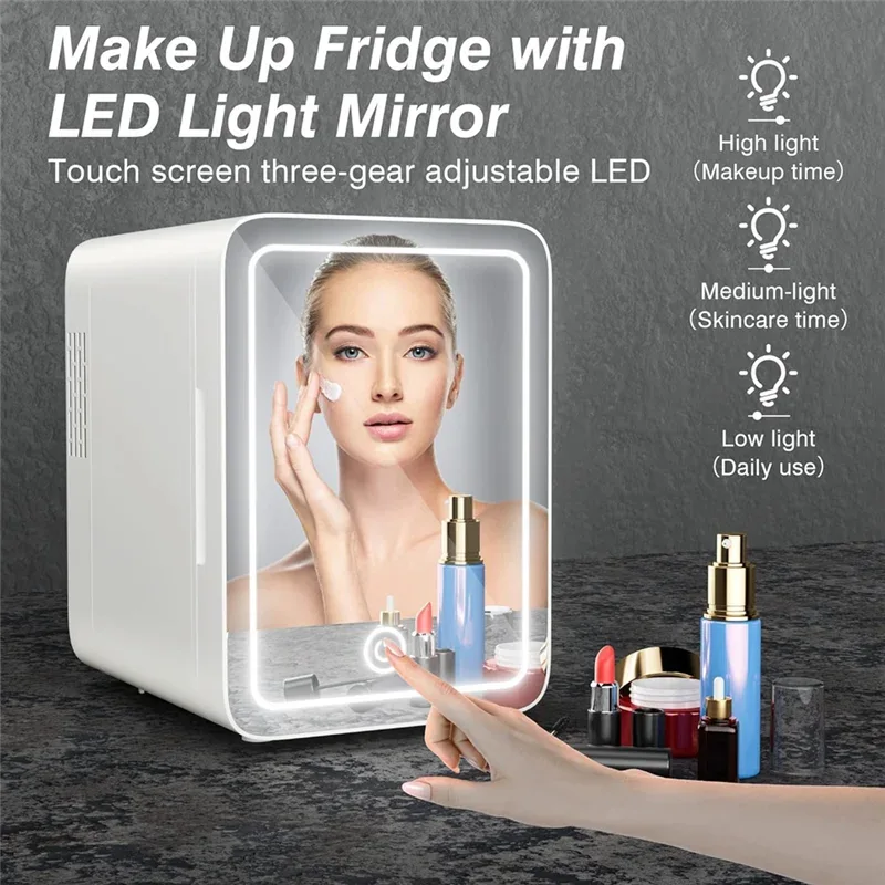 4L Portable Mini Makeup Fridge with LED Mirror | Skincare Cooler & Warmer for Home & Car