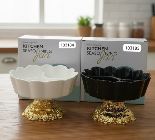 Multipurpose Kitchen luxury Ceramic Fruit Bowl With Ornate Gold Base