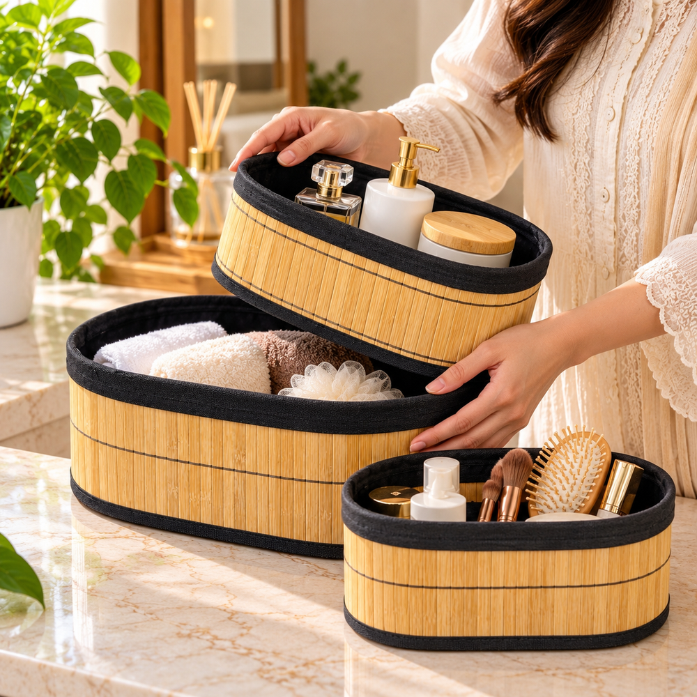 Bamboo vanity Storage Basket (3pcs Set)