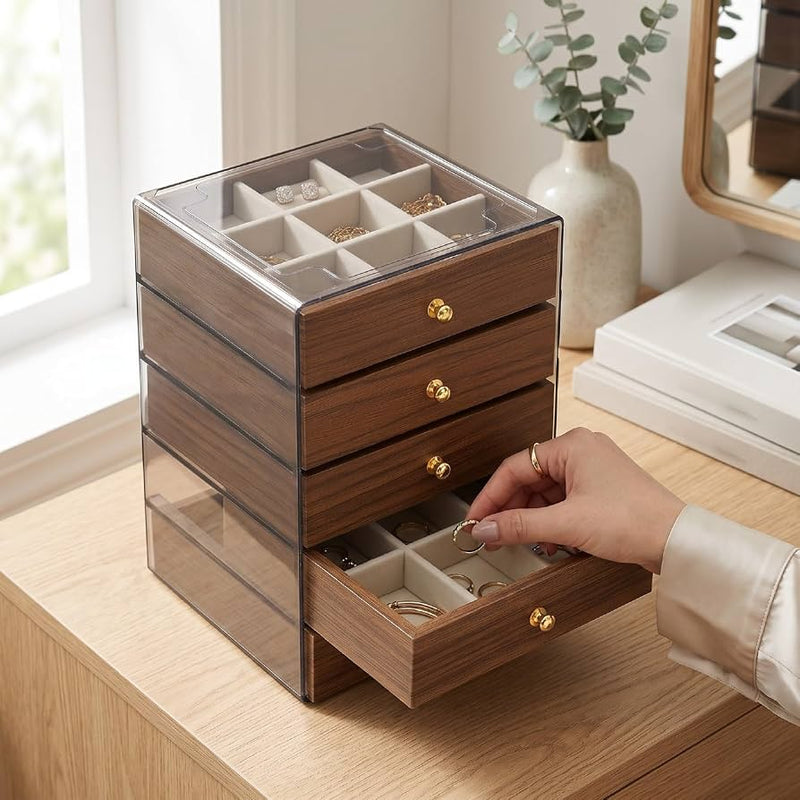 Acrylic Transparent 5 Tier Jewelers Organizer With Drawer