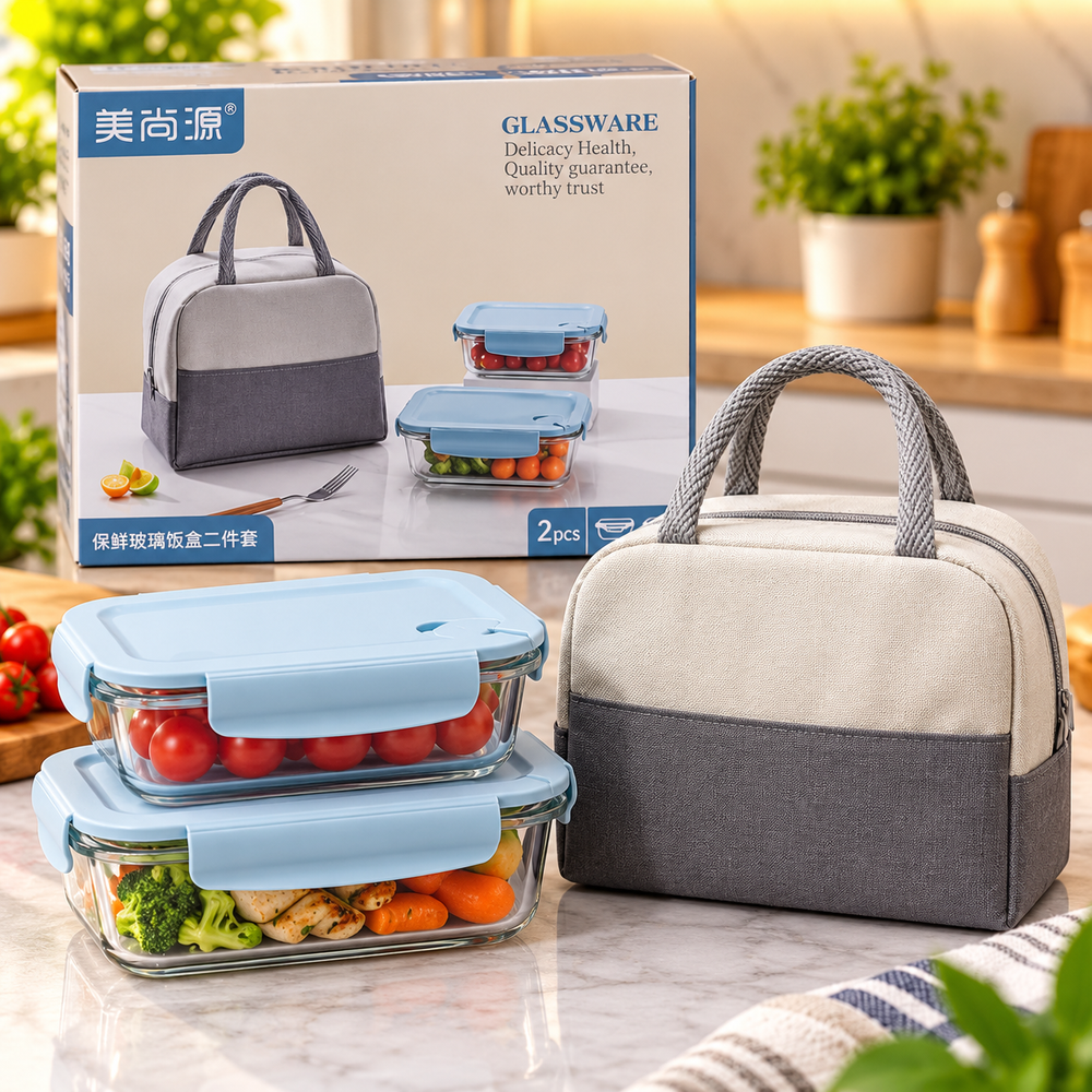 Insulated Lunch Bag with Glass Food Containers