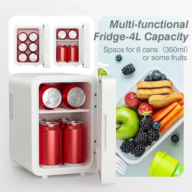 4L Portable Mini Makeup Fridge with LED Mirror | Skincare Cooler & Warmer for Home & Car