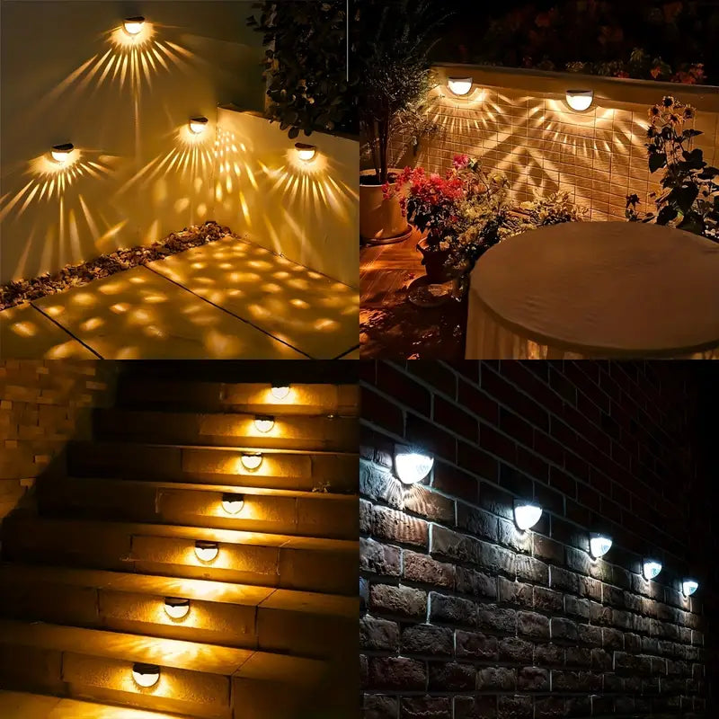 Solar Fence Post Light Semi-Circle LED Waterproof Powered Wall Lights Outdoor (Pack Of 4)
