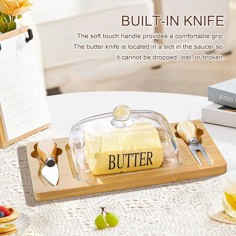 Glass Butter Keeper Box with Serving Set