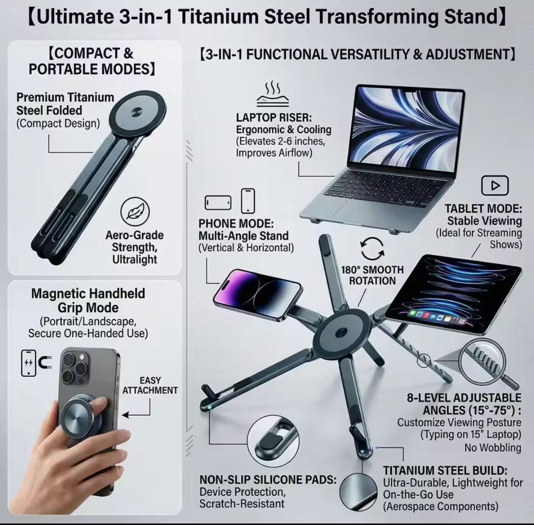 Ultimate 3-In-1 Titanium Steel Adjustable Stand
