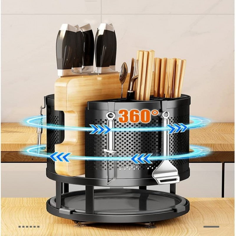 360° Rotating Storage Rack Kitchen Cutlery Organizer