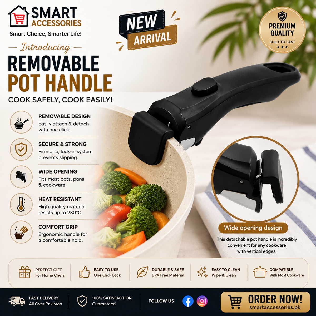 Universal Pot Handle Detachable Replaceable Cookware Handle