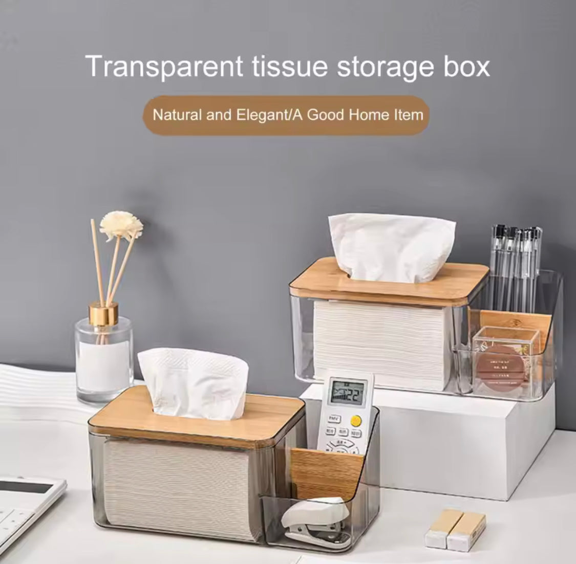 Acrylic Tissue Box With Wooden Cover