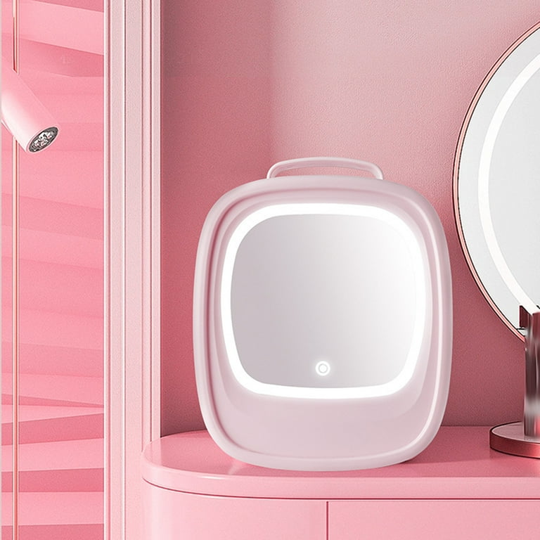 Portable Mini Fridge For Skin Care, Cosmetic Refrigerator With Mirror And LED