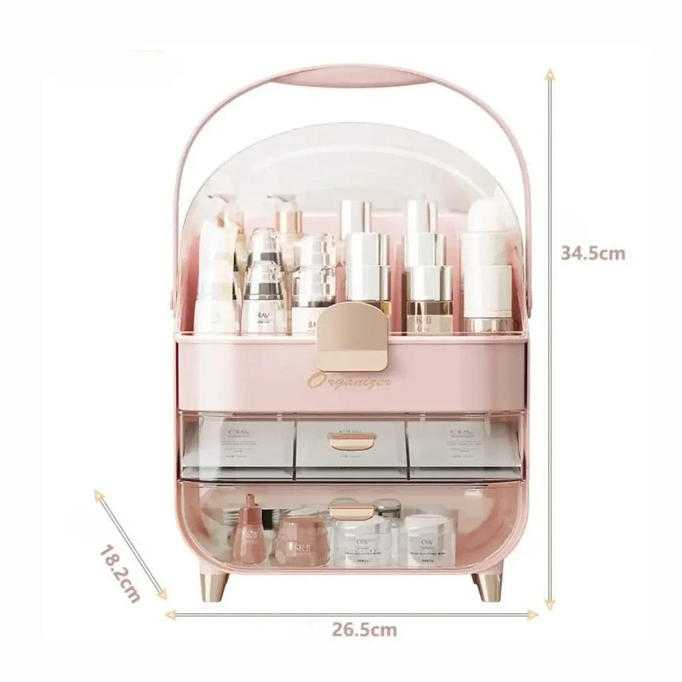 Premium Layered waterproof Cosmetics Organizer Box With  Dustproof Dome And Drawers
