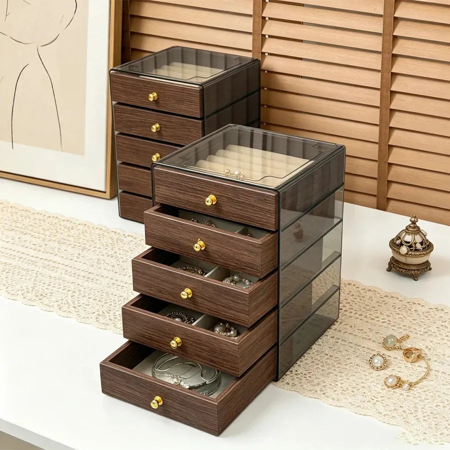 Acrylic Transparent 5 Tier Jewelers Organizer With Drawer