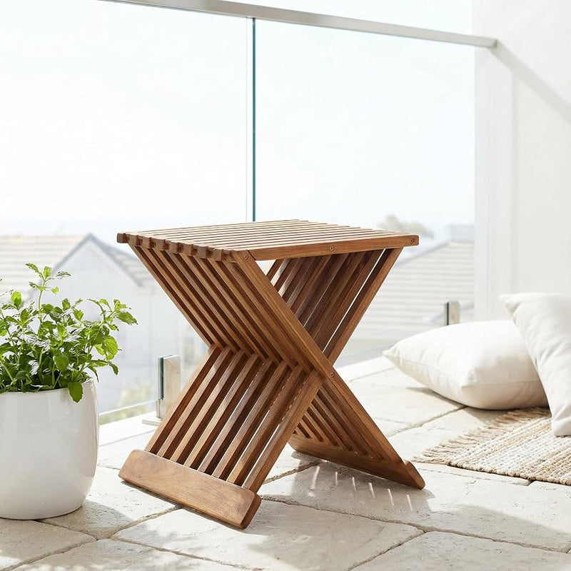 Bamboo Wood X Frame Folding Stool