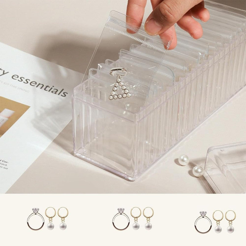 Acrylic Jewelry Box, Clear Jewelry Organizer Holder with 20 Portable Anti Tarnish Jewelry Bags for Earrings/Rings/Necklaces/Bracelet