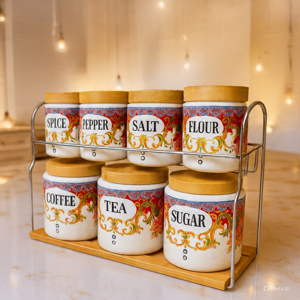 Creative 7Pcs Spice Kitchen Jars Set Wooden Lid