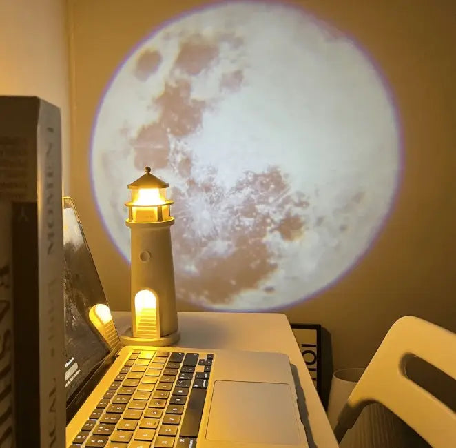 Lighthouse Moon Projection Night Light with Remote