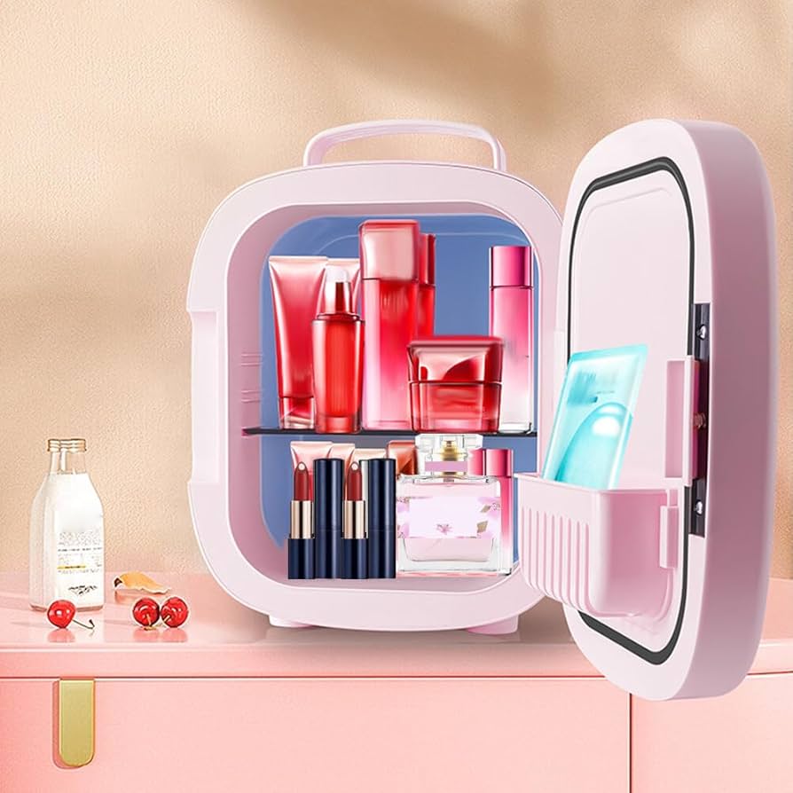 Portable Mini Fridge For Skin Care, Cosmetic Refrigerator With Mirror And LED
