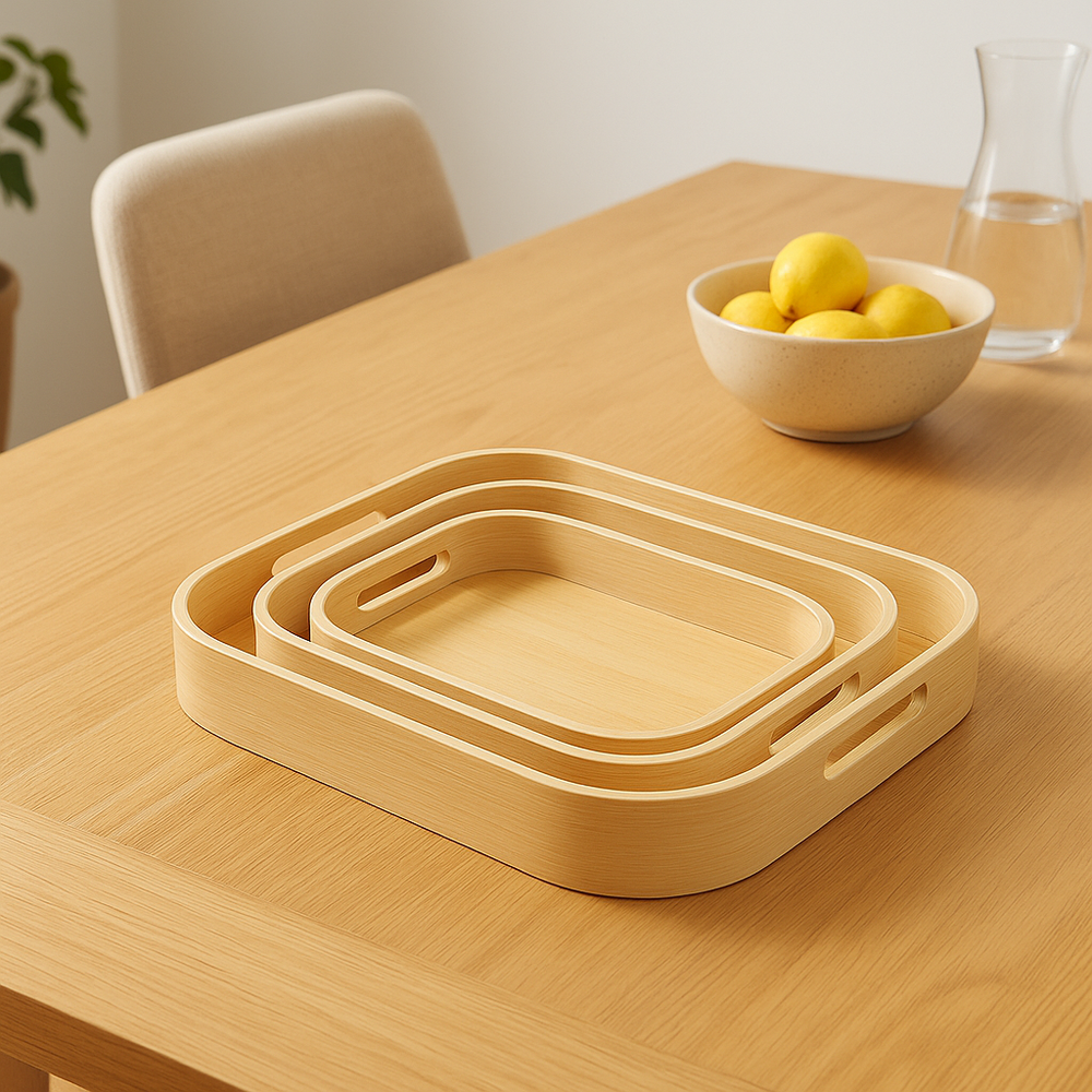 Bamboo Serving Tray With Handle - Set of 3