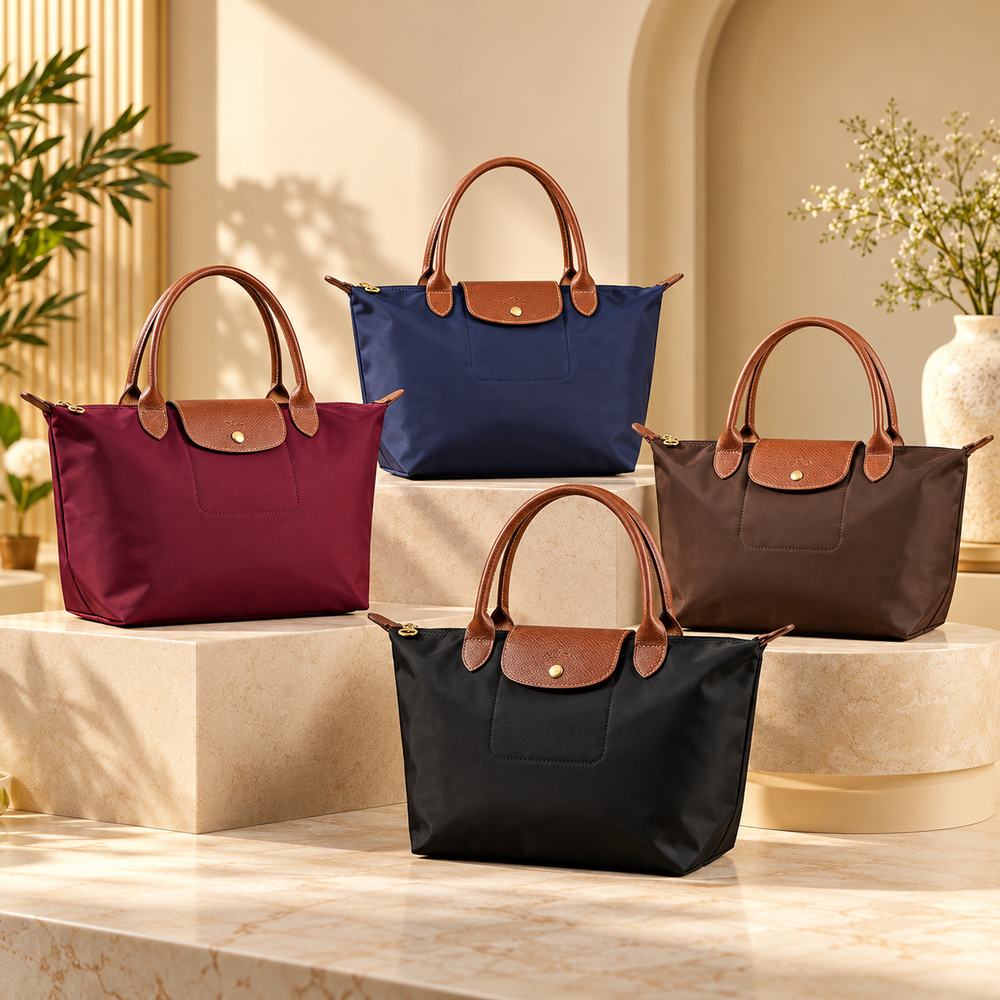 Nylon Tote Bag With Leather Handle, Light Weight Good Quality