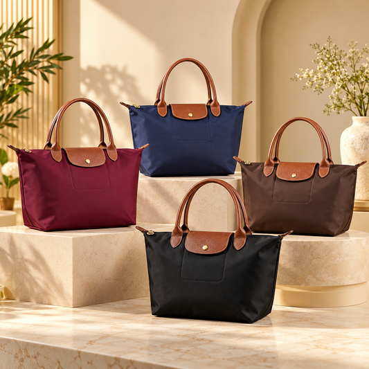 Nylon Tote Bag With Leather Handle, Light Weight Good Quality