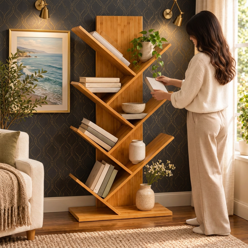 Wooden Decorative Book Organizer Shelf