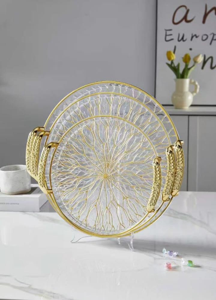 Modern Luxurious Glass Serving Tray 3 Pieces Set