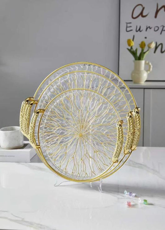 Modern Luxurious Glass Serving Tray 3 Pieces Set