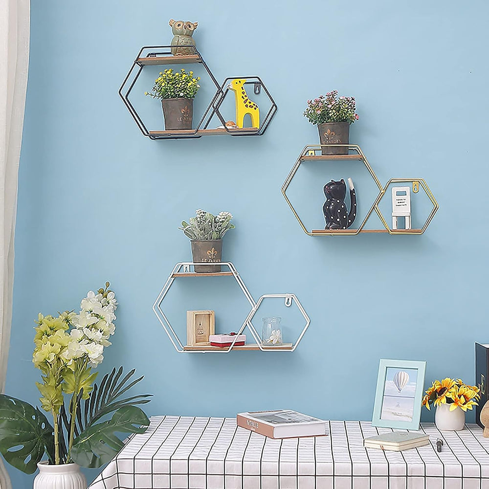 Double Layer Nordic Style Hexagon Wall Mounted Shelf