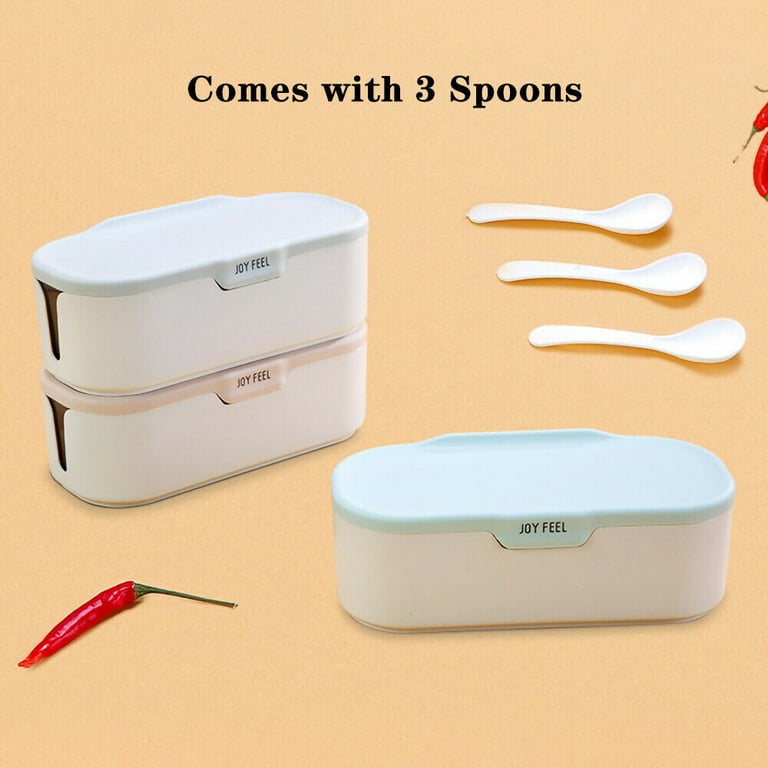 3-grid Seasoning Storage Box With Lid & spoons.