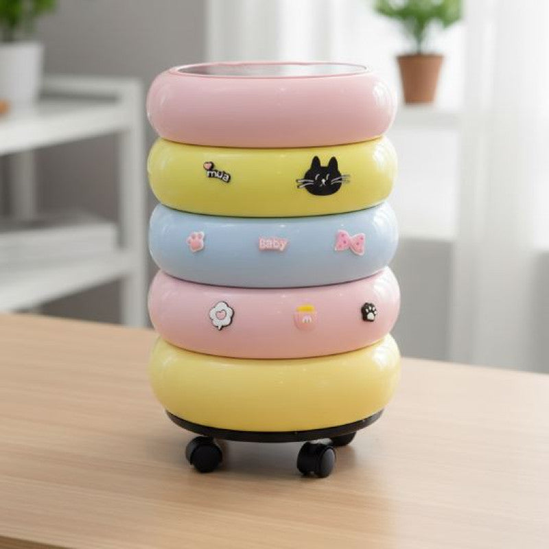 Trolley Dustbin featuring a Detachable Inner Bin and Adorned with Decorative Stickers