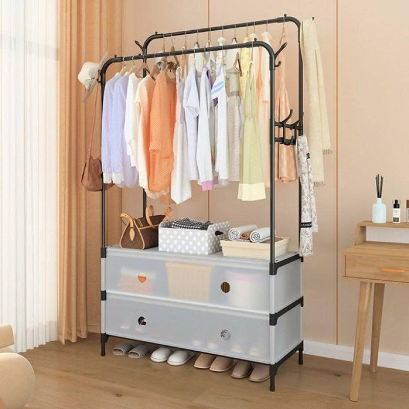 Double Pole Clothes Stand With Drawer