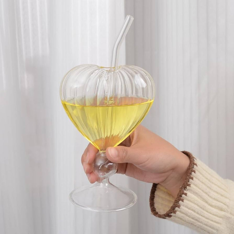 Ribbed Heart Glass Sipper with Bent Straw