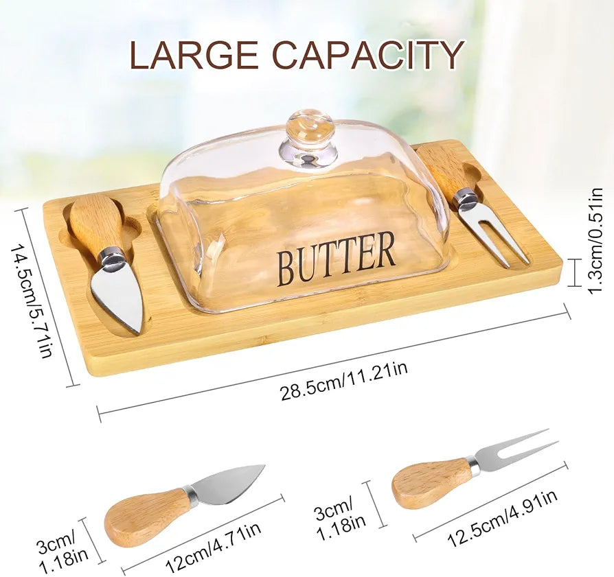 Glass Butter Keeper Box with Serving Set